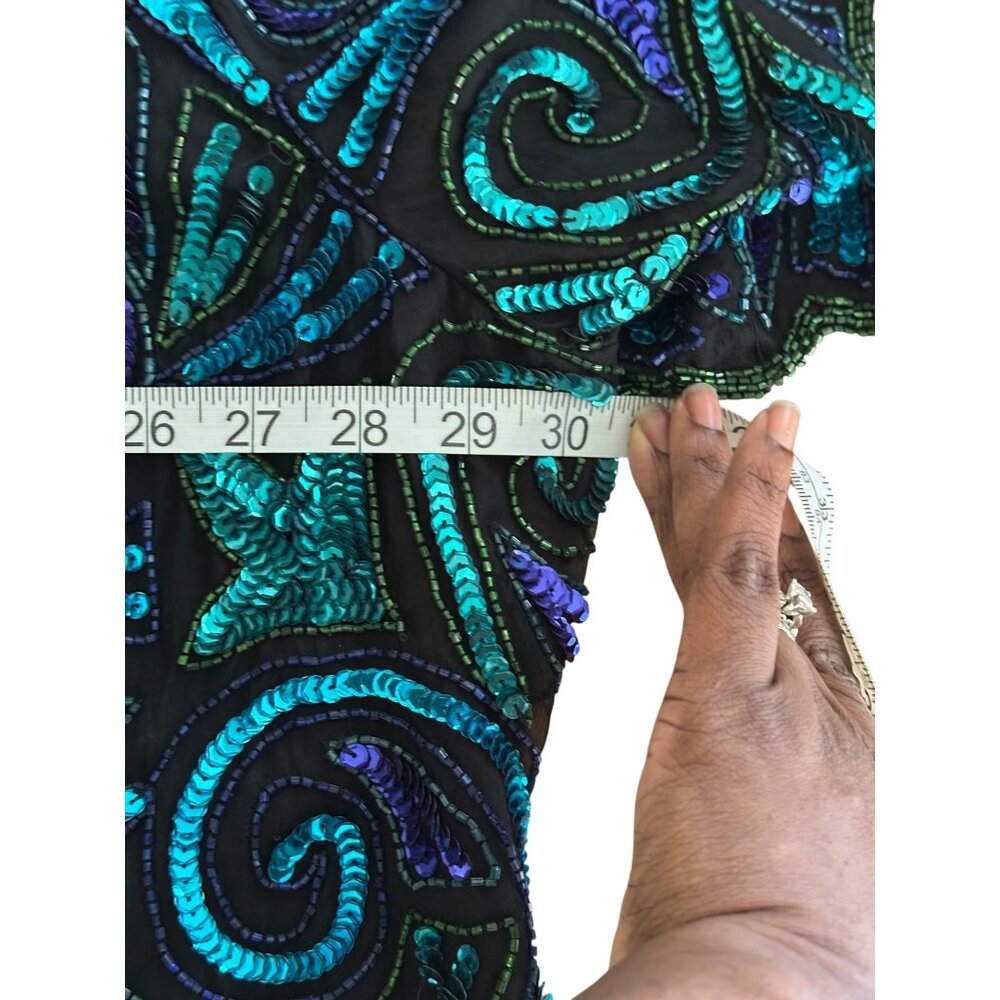 Vintage Laurence Kazar New York Silk Blue Beaded Sequins Sz 5X Party Evening Top - Picture 6 of 12